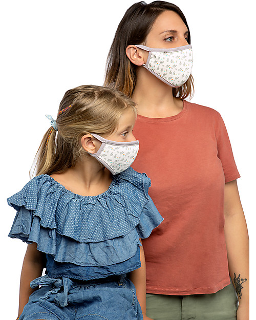 Tikiri Set di due Mascherine Lavabili Mamma + Bambina/o - 3 Strati - Filtraggio oltre 95% - 100% Cotone certificato Oeko-Tex Mascherine Protettive_