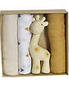 Tikiri Set Regalo Tre Mussole e Massaggiagengive - Giraffa Swaddle di Mussola