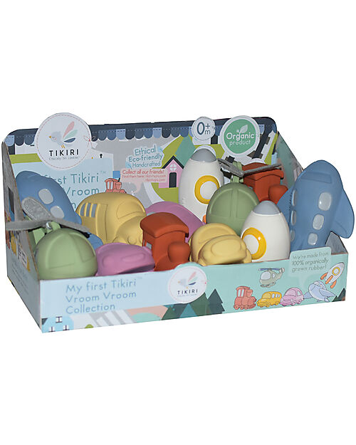 Tikiri Vroom Vroom Friends - Assortimento 12 pezzi (6 soggetti) con Espositore da banco in omaggio Sonagli