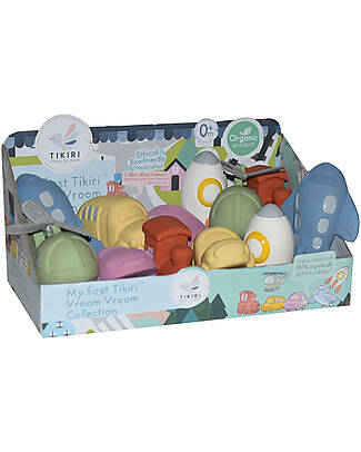 Tikiri Vroom Vroom Friends - Assortimento 12 pezzi (6 soggetti) con Espositore da banco in omaggio Sonagli