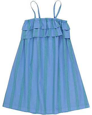 Tiny Cottons Abito con Rouches Senza Maniche a Righe - Blu Lilla - 100% Cotone Bio Vestiti_