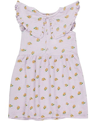 Tiny Cottons Abito Floreale con Colletto e Bottoni Frontali - Lilla Pastello - 100% Cotone Vestiti_
