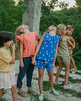 Tiny Cottons Blusa con Colletto Senza Maniche Uccelli - Blu Oltremare - 100% Cotone Bluse
