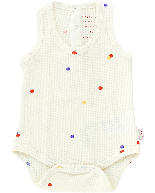 Tiny Cottons Body a Punto Waffle - Bianco/Pois - Cotone Pima Elasticizzato Body Manica Corta