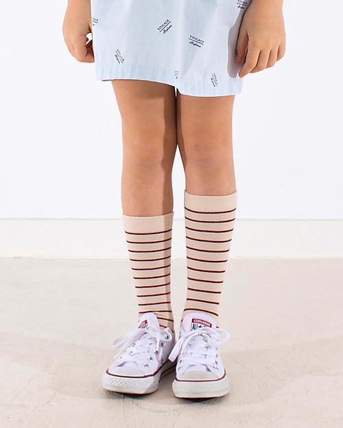 Tiny Cottons Calzini Lunghi a Righe, Beige+Bordeaux Calzini