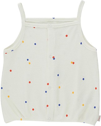 Tiny Cottons Canotta a Punto Waffle - Bianco/Pois - Cotone Pima Elasticizzato T-Shirt e Canotte