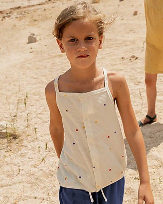 Tiny Cottons Canotta a Punto Waffle - Bianco/Pois - Cotone Pima Elasticizzato T-Shirt e Canotte