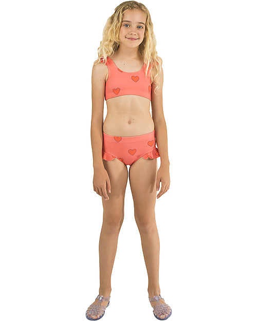 Tiny Cottons Costume Due Pezzi Bimba con Volant Cuori - Rosso Costumi Due Pezzi