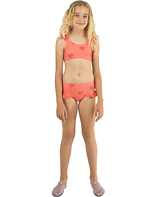 Tiny Cottons Costume Due Pezzi Bimba con Volant Cuori - Rosso Costumi Due Pezzi