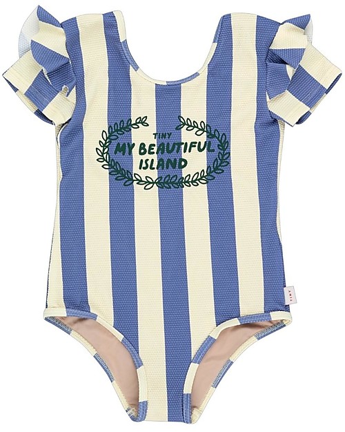 Tiny Cottons Costume Intero a Righe con Volant - Ghirlanda - Giallo Pastello / Blu Notte Costumi Interi