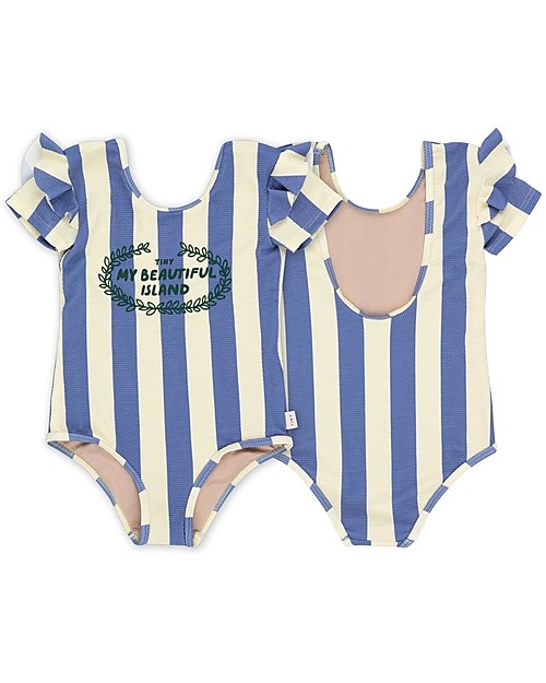 Tiny Cottons Costume Intero a Righe con Volant - Ghirlanda - Giallo Pastello / Blu Notte Costumi Interi