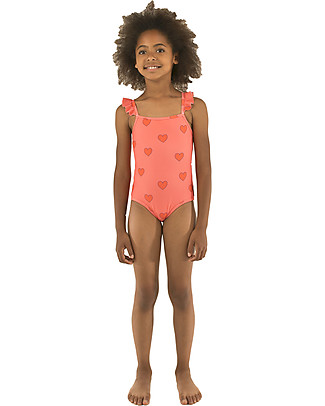 Tiny Cottons Costume Intero Bimba Cuori con Volant - Rosso Costumi Interi