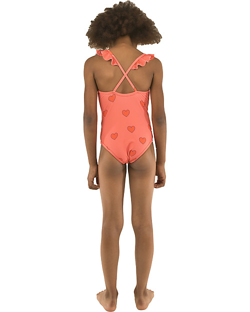 Tiny Cottons Costume Intero Bimba Cuori con Volant - Rosso Costumi Interi