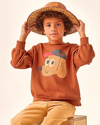 Tiny Cottons Felpa a Maniche Lunghe - Cagnolino con Cappello - Rame - 100% Felpa di Cotone Bio Felpe