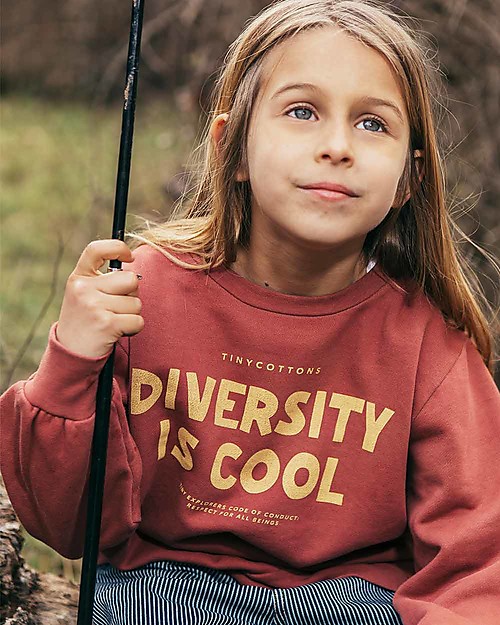 Tiny Cottons Felpa a Maniche Lunghe - Diversity is Cool - Prugna - 100% Felpa di Cotone Bio Felpe