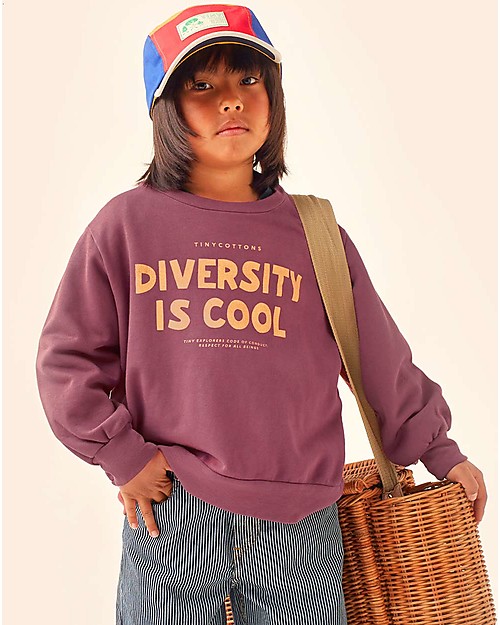 Tiny Cottons Felpa a Maniche Lunghe - Diversity is Cool - Prugna - 100% Felpa di Cotone Bio Felpe