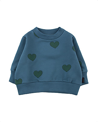 Tiny Cottons Felpa Cuori - Blu Mare/Verde Scuro - Cotone Pima Felpe