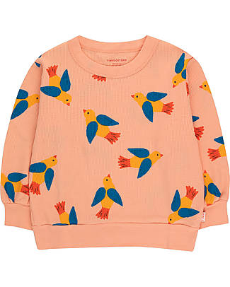 Tiny Cottons Felpa Maniche Lunghe Birds - Papaya - Cotone Pima Felpe