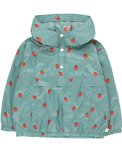 Tiny Cottons Giacca a Vento Fragole, Verde Acqua/Rosso - con Cappuccio Giacche