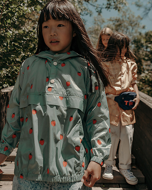 Tiny Cottons Giacca a Vento Fragole, Verde Acqua/Rosso - con Cappuccio Giacche