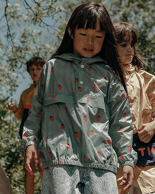 Tiny Cottons Giacca a Vento Fragole, Verde Acqua/Rosso - con Cappuccio Giacche