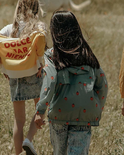 Tiny Cottons Giacca a Vento Fragole, Verde Acqua/Rosso - con Cappuccio Giacche