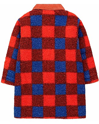 Tiny Cottons Giacca Lunga in Sherpa - Design a Scacchi - Rosso e Blu - Calda ed Elegante Giacche