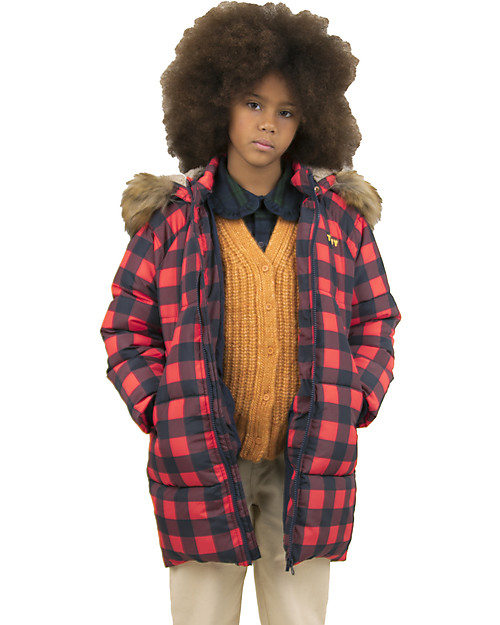 Tiny Cottons Giaccone Imbottito a Quadri- Navy/Rosso - Antivento e Impermeabile! Cappotti