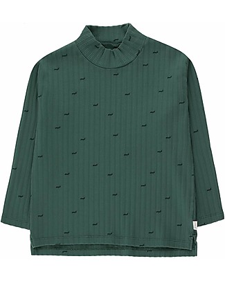 Tiny Cottons Maglia a Collo Alto - Formiche - Blu Verde - Cotone Pima Maglie Manica Lunga