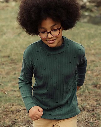 Tiny Cottons Maglia a Collo Alto - Formiche - Blu Verde - Cotone Pima Maglie Manica Lunga
