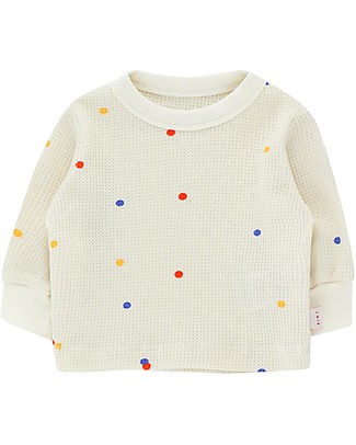 Tiny Cottons Maglia a Punto Waffle - Bianco/Pois - Cotone Pima Elasticizzato Felpe