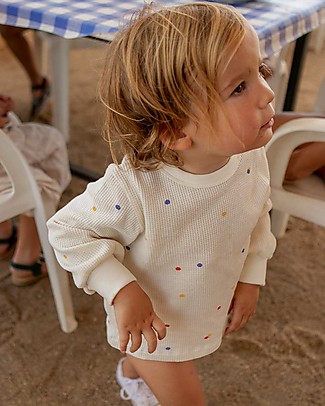 Tiny Cottons Maglia a Punto Waffle - Bianco/Pois - Cotone Pima Elasticizzato Felpe