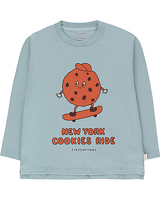 Tiny Cottons Maglia Maniche Lunghe Cookies Ride - Celeste/Terra - Cotone Pima Maglie Manica Lunga