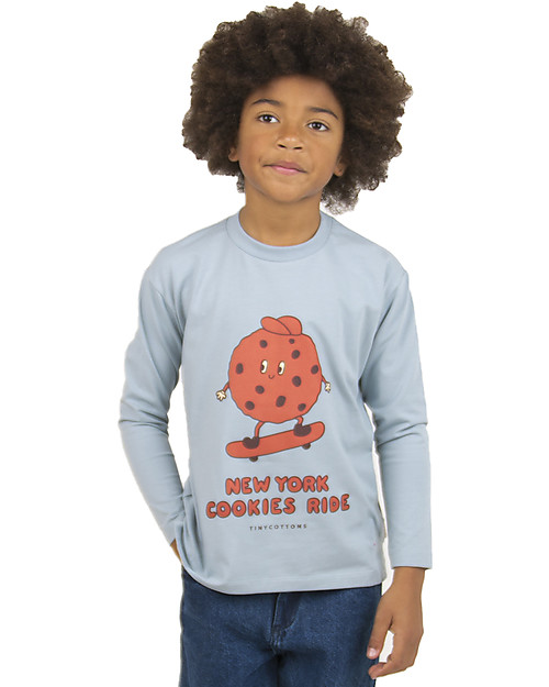 Tiny Cottons Maglia Maniche Lunghe Cookies Ride - Celeste/Terra - Cotone Pima Maglie Manica Lunga