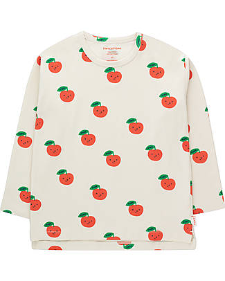 Tiny Cottons Maglia Maniche Lunghe Mele - Sandstone e Deep Red - Cotone Pima Maglie Manica Lunga