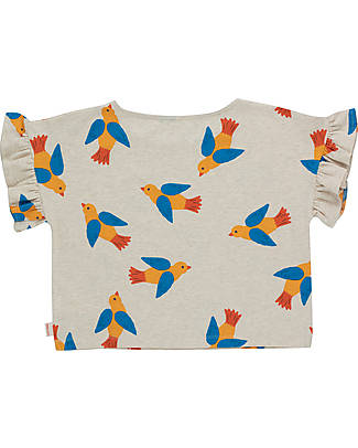 Tiny Cottons Maglietta Maniche Corte in Cotone - Birds - Crema - con Volant T-shirt