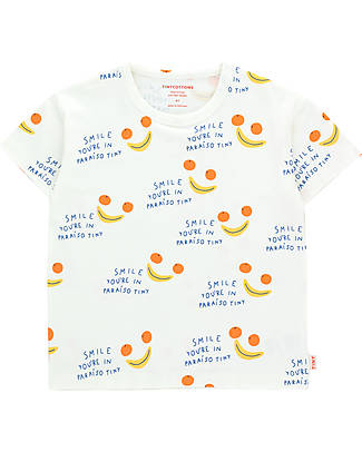 Tiny Cottons Maglietta Maniche Corte Smile - Bianco - Cotone Pima T-shirt