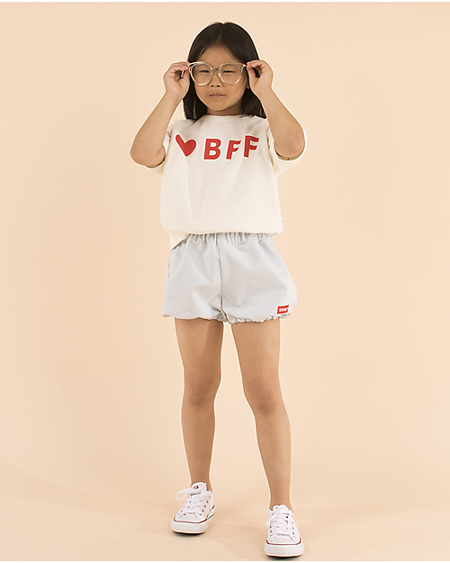 Tiny Cottons Pantalone Corto a Palloncino, Celeste/Rosso - 100% Cotone Pantaloni Corti