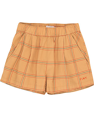 Tiny Cottons Pantalone Corto Scacchi, Caramello/Rosso - 100% Cotone Pantaloni Corti