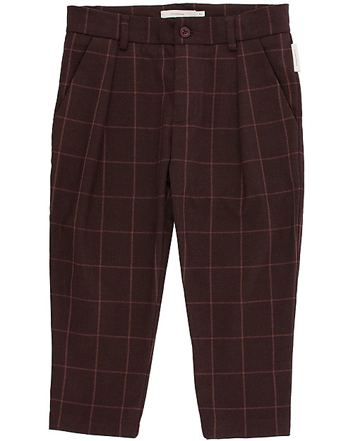 Tiny Cottons Pantaloni Flanella con Pinces Fantasia a Griglia, Prugna Pantaloni Lunghi