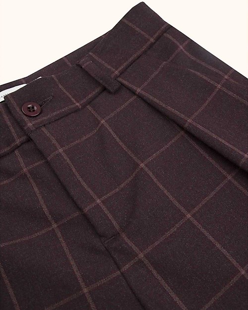 Tiny Cottons Pantaloni Flanella con Pinces Fantasia a Griglia, Prugna Pantaloni Lunghi