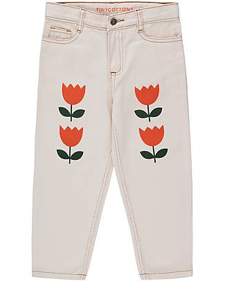 Tiny Cottons Pantaloni Jeans Baggy - Fiori - Nude - 100% Cotone Jeans