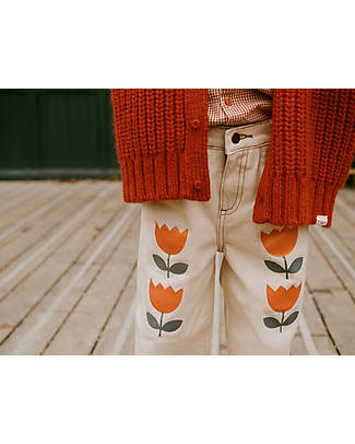Tiny Cottons Pantaloni Jeans Baggy - Fiori - Nude - 100% Cotone Jeans