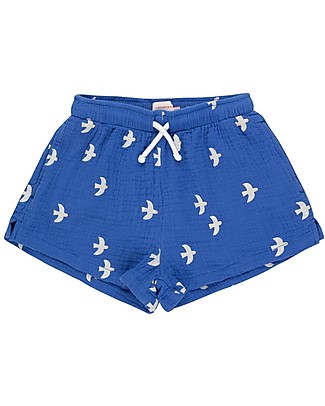Tiny Cottons Shorts con Coulisse Uccelli - Blu Oltremare - 100% Cotone Pantaloni Corti