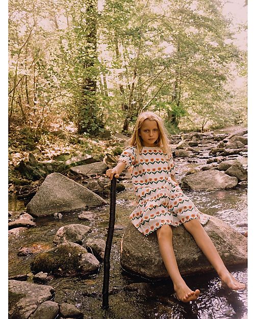 Tiny Cottons Vestito Maniche Corte Flowerbeds - Bianco - 100% Cotone Vestiti_