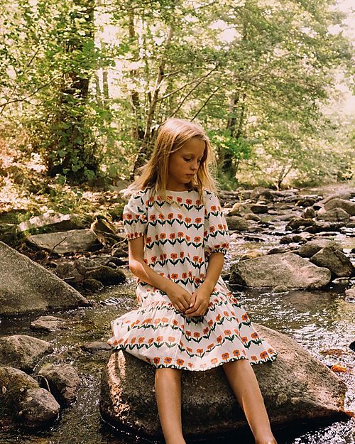 Tiny Cottons Vestito Maniche Corte Flowerbeds - Bianco - 100% Cotone Vestiti_