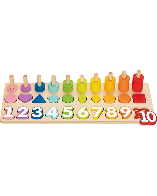 Tooky Toy Abaco Impilabile Numerico in Legno - 44,9 x 17,6 x 10 cm - A Partire Dai 18 Mesi - Comprende 76 Pezzi Giochi STEM