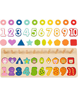 Tooky Toy Abaco Impilabile Numerico in Legno - 44,9 x 17,6 x 10 cm - A Partire Dai 18 Mesi - Comprende 76 Pezzi Giochi STEM