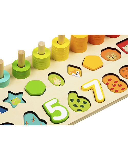 Tooky Toy Abaco Impilabile Numerico in Legno - 44,9 x 17,6 x 10 cm - A Partire Dai 18 Mesi - Comprende 76 Pezzi Giochi STEM
