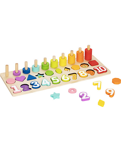 Tooky Toy Abaco Impilabile Numerico in Legno - 44,9 x 17,6 x 10 cm - A Partire Dai 18 Mesi - Comprende 76 Pezzi Giochi STEM